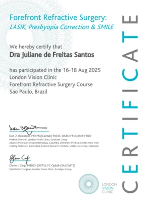 Certificado de formação internacional da Dra. Juliane Santos